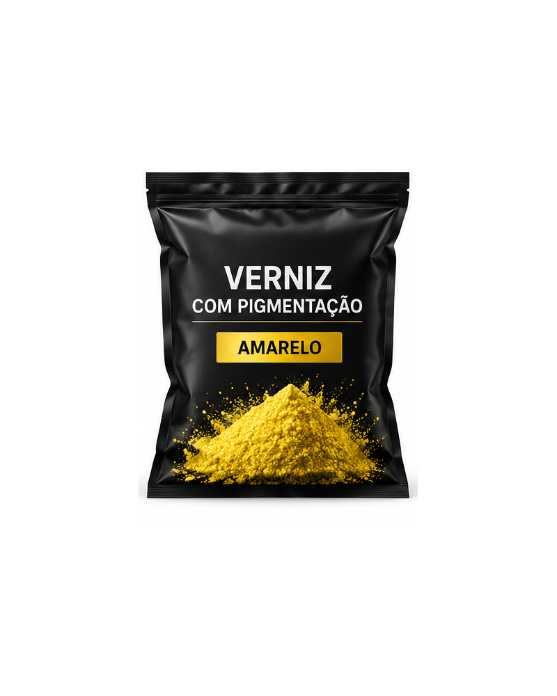 Imagem ilustrativa de verniz em pó pigmentado Amarelo, saco preto