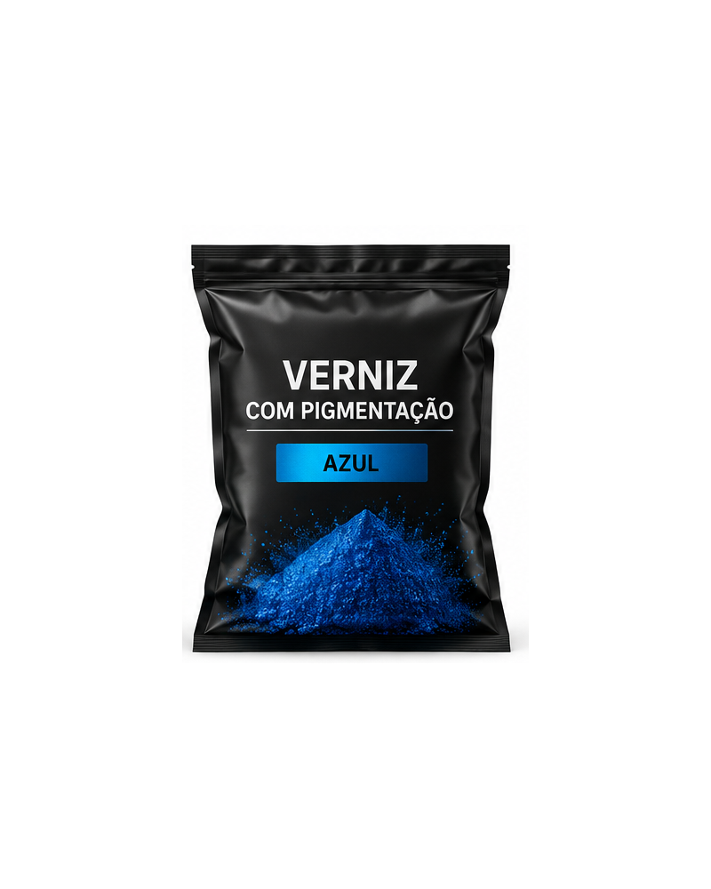 Imagem ilustrativa de verniz em pó pigmentado Azul, saco preto