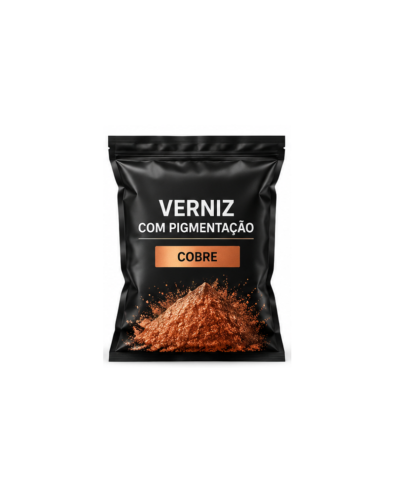 Imagem ilustrativa de verniz em pó pigmentado Cobre, saco preto