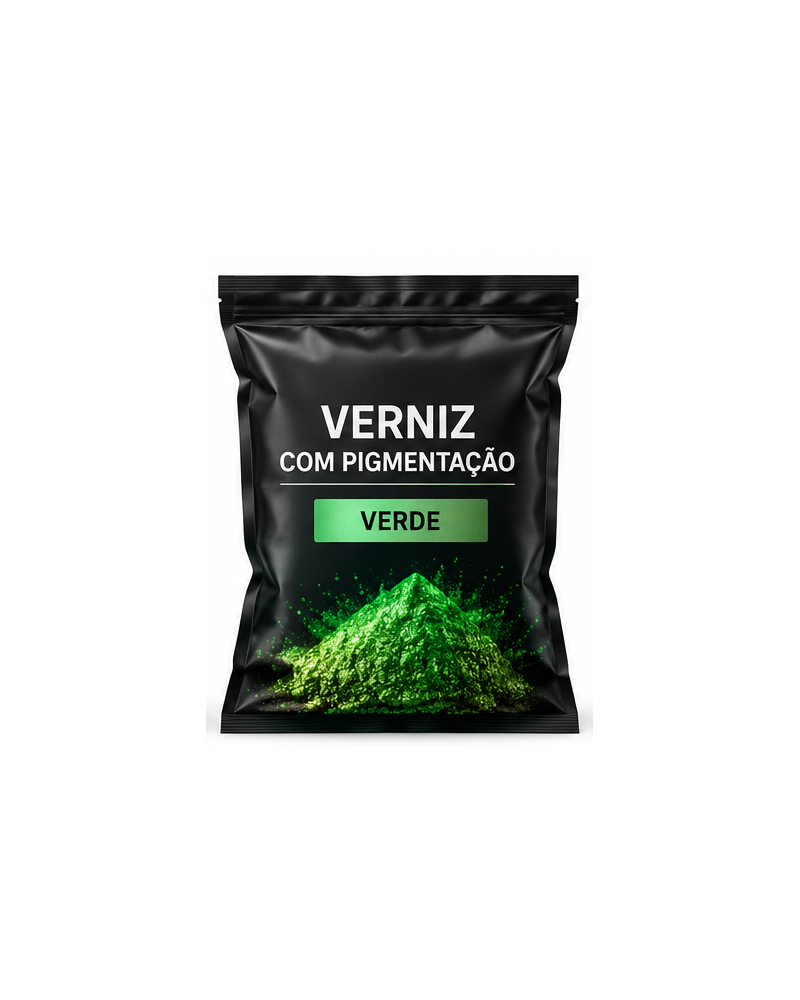 Imagem ilustrativa de verniz em pó pigmentado Verde, saco preto