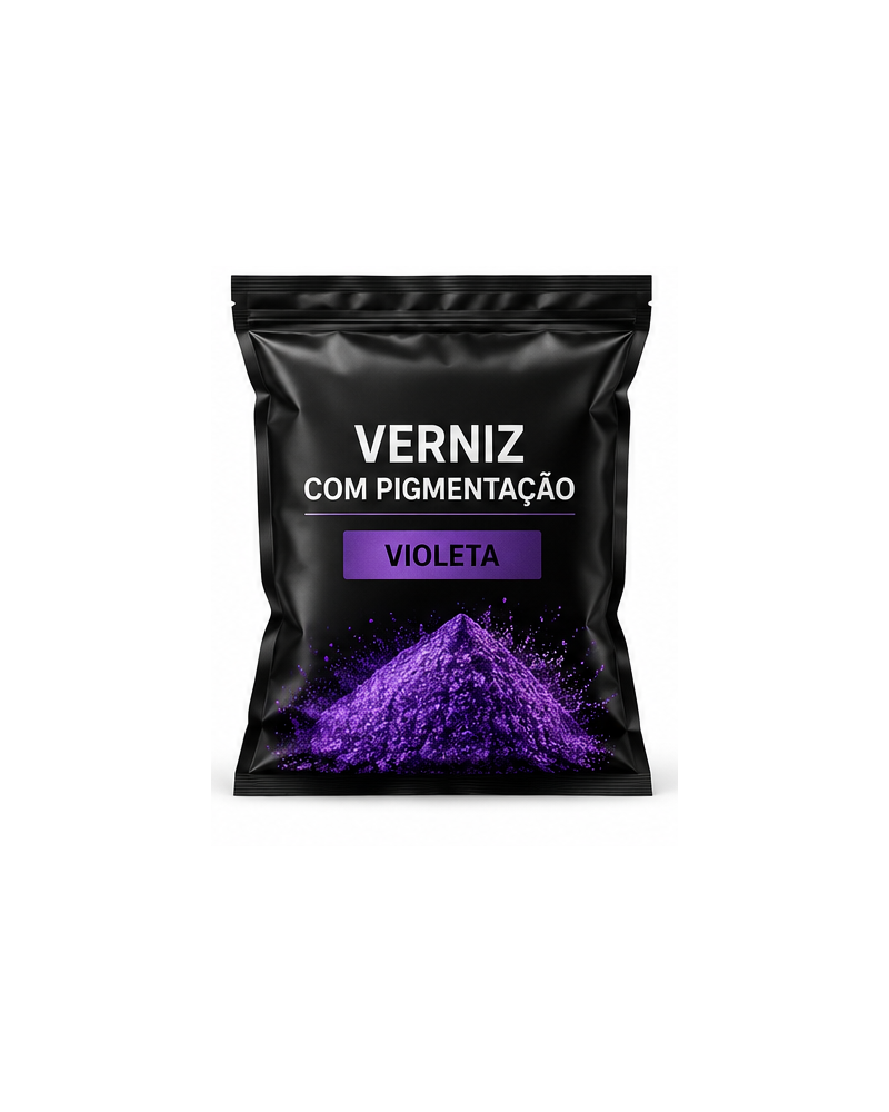 Imagem ilustrativa de verniz em pó pigmentado Violeta, saco preto